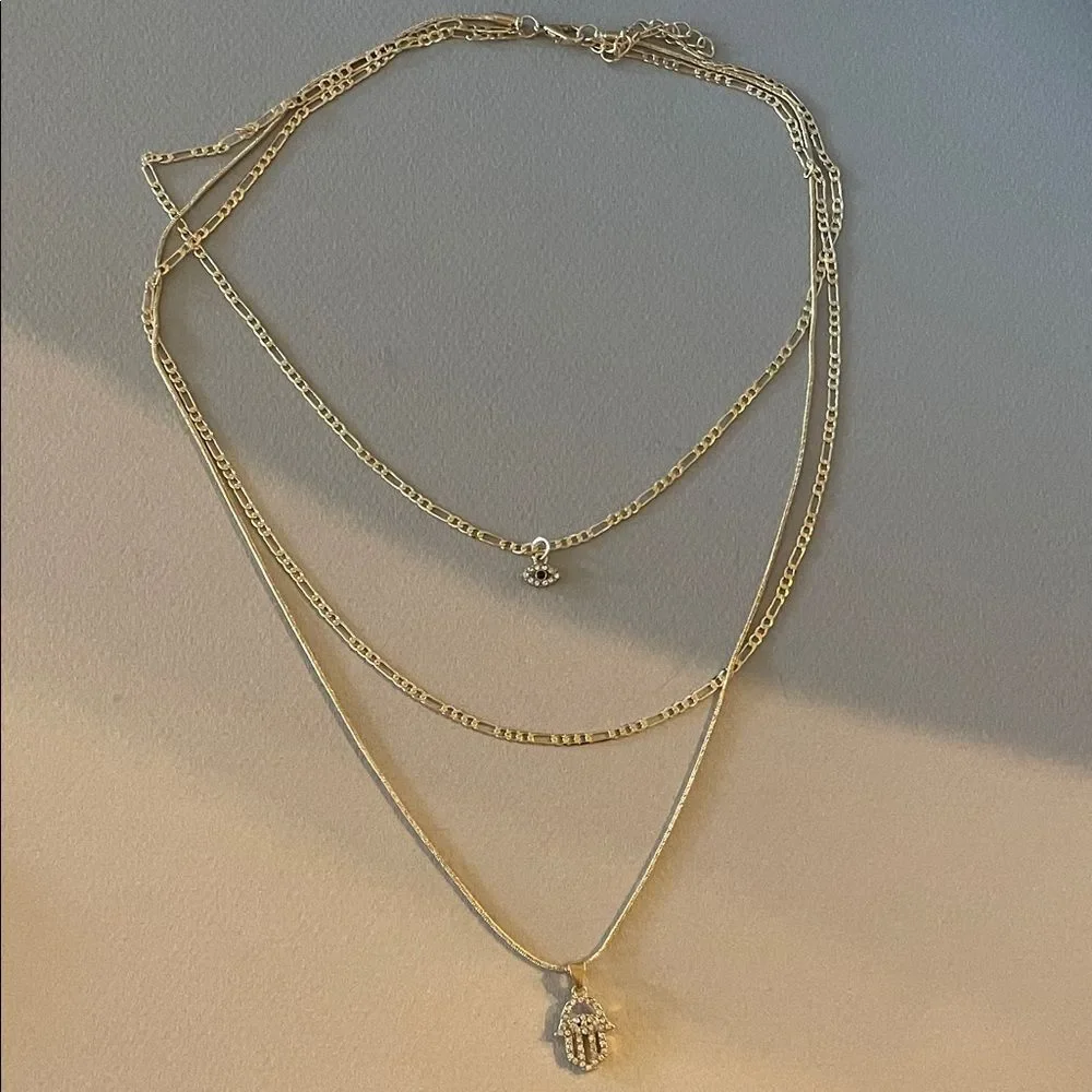 Gold Triple-Layer Hamsa Necklace N1333 - Picture 4 of 5